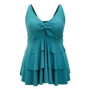 BLOOMCHIC Teal Layered Look Ruffled Tankini Size 14/16